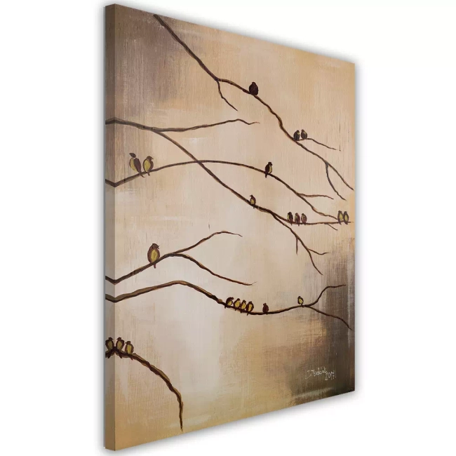 Obraz pionowy na płótnie Ptaki na drzewie gałęzie jak malowany - NA WYMIAR